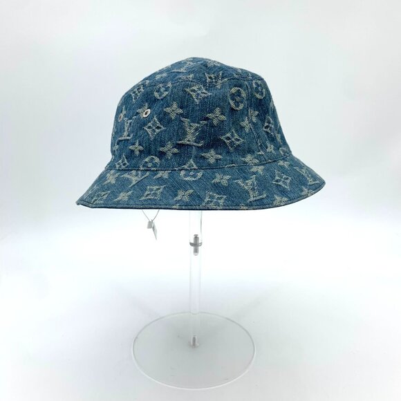 Louis Vuitton Blue Monogram Jacquard Cotton Fisherman Hat Size 58cm Made In Fran - Picture 2 of 12